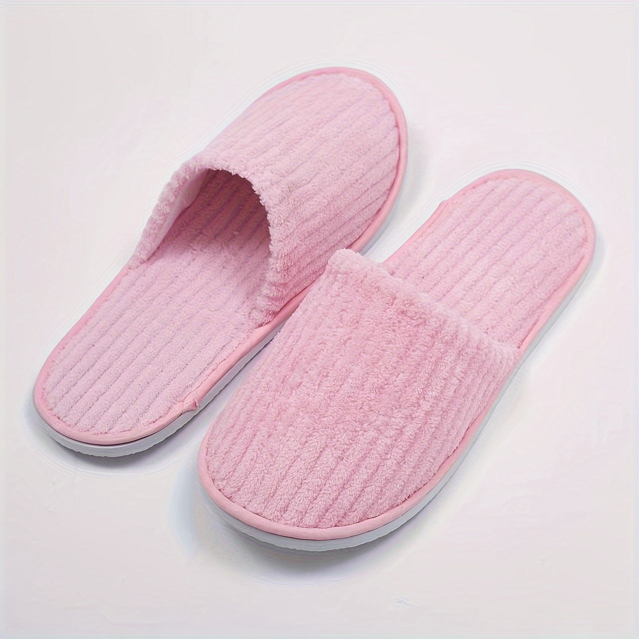 Disposable Coral Fleece Home Slippers, Non-Slip EVA Sole Soft Cozy Shoes, Round Toe Indoor Hotel & Guest Slippers