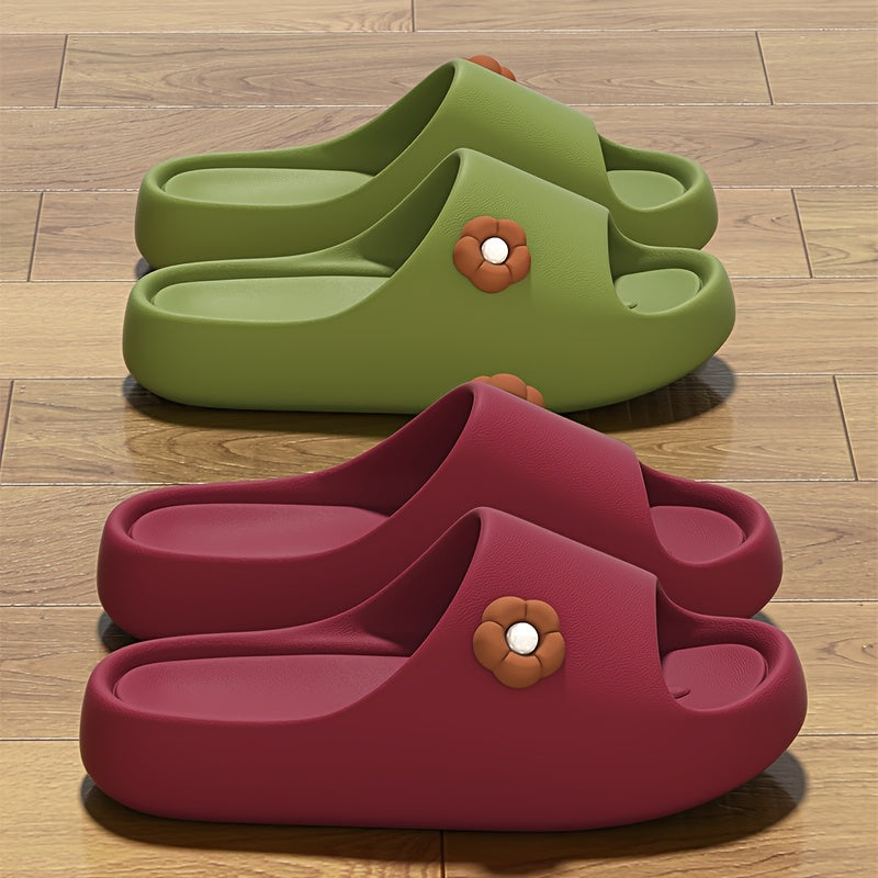 Women's Cute Floral Cartoon Slides - Korean Style EVA Slippers, Comfortable & Washable for Indoor\u002FOutdoor Use, Purple with Flower Design, Indoor Outdoor Slippers | Floral Slide Sandals | Soft Comfortable Slippers, House Slippers