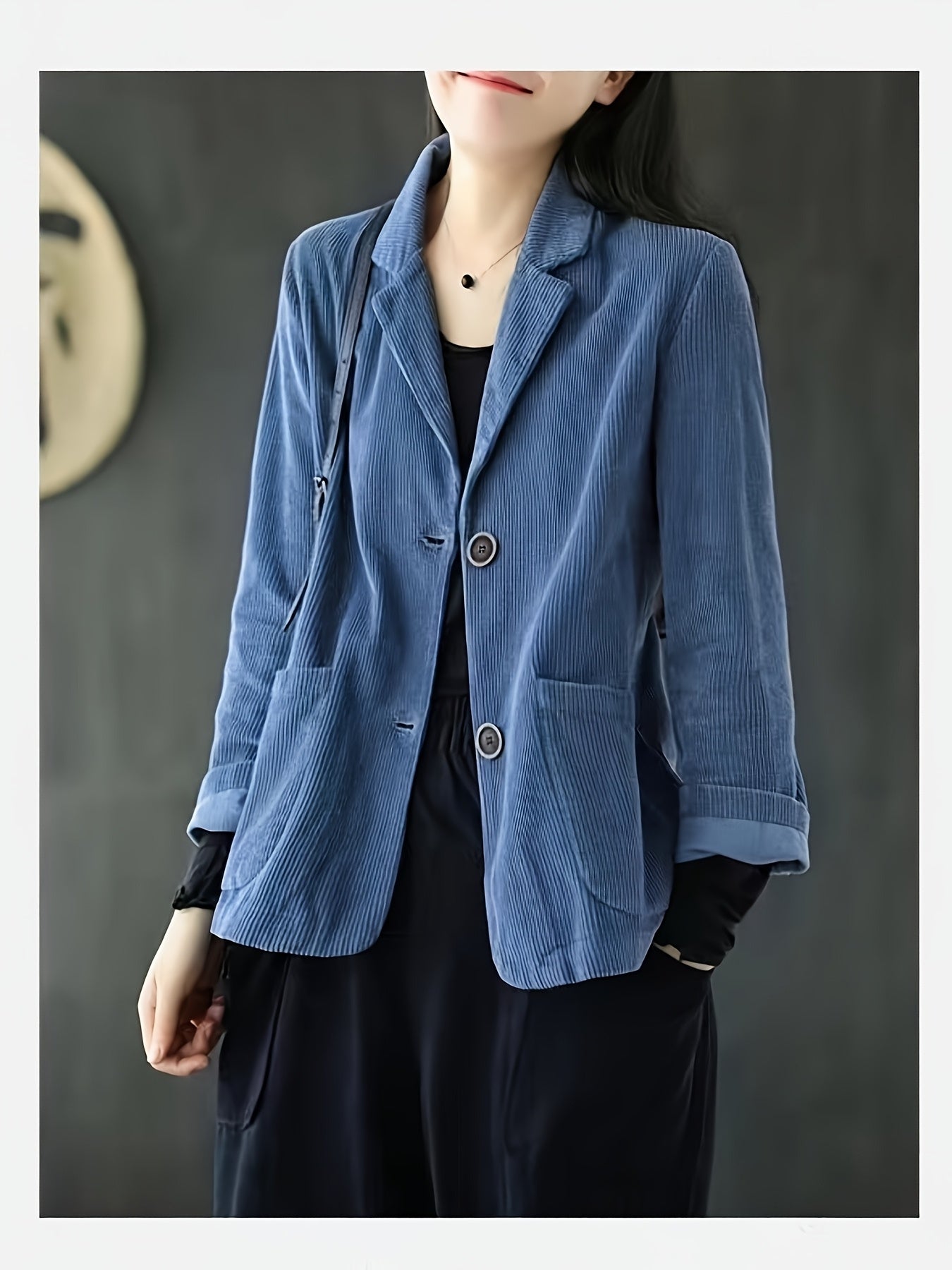 Women'S Casual Blazer, Polyester 100% Solid Color, Long Sleeve, Single Breasted, Knit Fabric, Loose Fit, Spring\u002FFall Season, Regular Length - Fashionable & Versatile