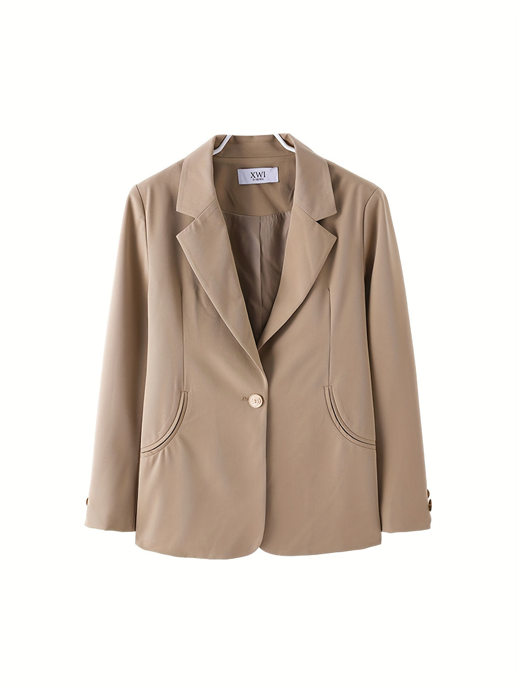 XWI Women's Elegant Beige Blazer - Spring\u002FFall 2024 Collection, Versatile Long Sleeve Jacket with Button Details, Perfect for Office or Casual Outfits