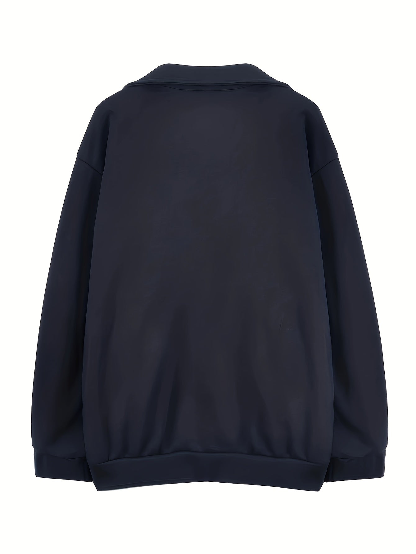 Solid Color Loose Casual Embroidered Stand Collar Jacket with Zipper for Women