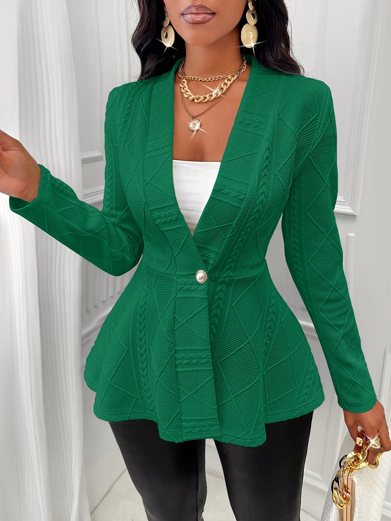 Slim Fit Single Breasted Blazer, Elegant Long Sleeve Peplum Blazer For Spring & Fall, Women's Clothing