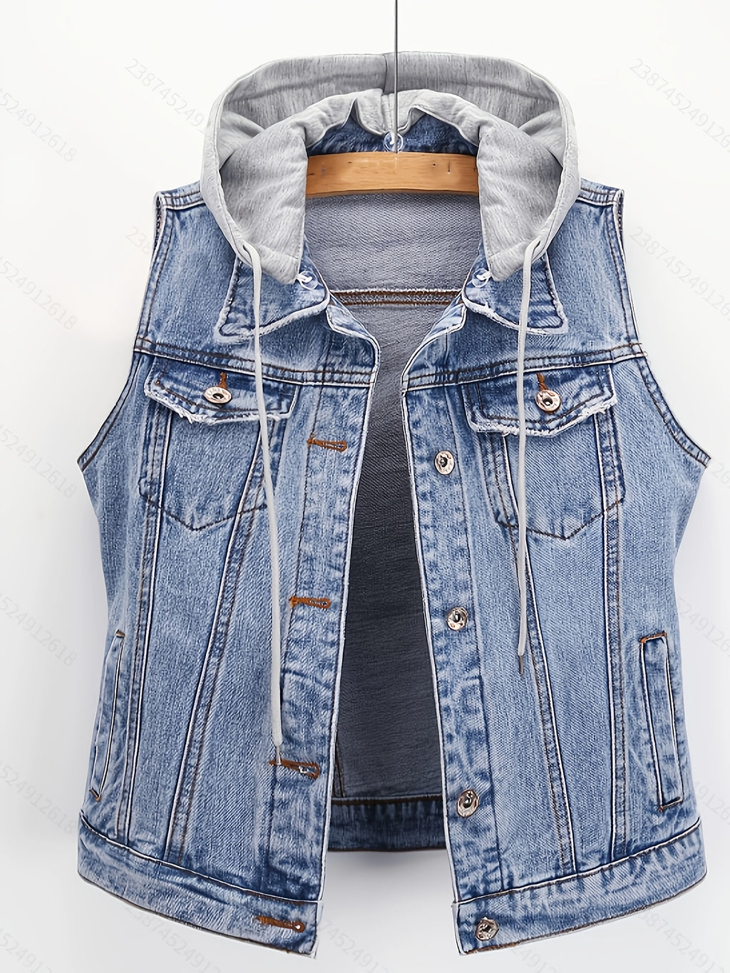 Spring-Summer Loose Korean Style Trendy Casual Sleeveless Short Jacket with Detachable Hoodie, Versatile Single-Breasted Cardigan