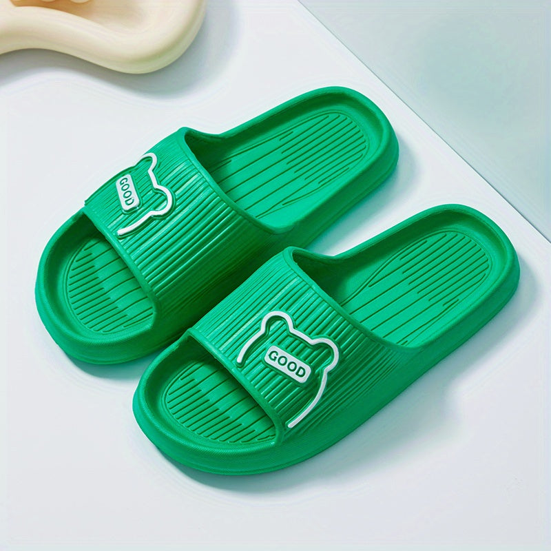 Women's Solid Color Slippers, Open Toe Non-slip Flat Indoor Bathroom Shoes, House Slides Shoes