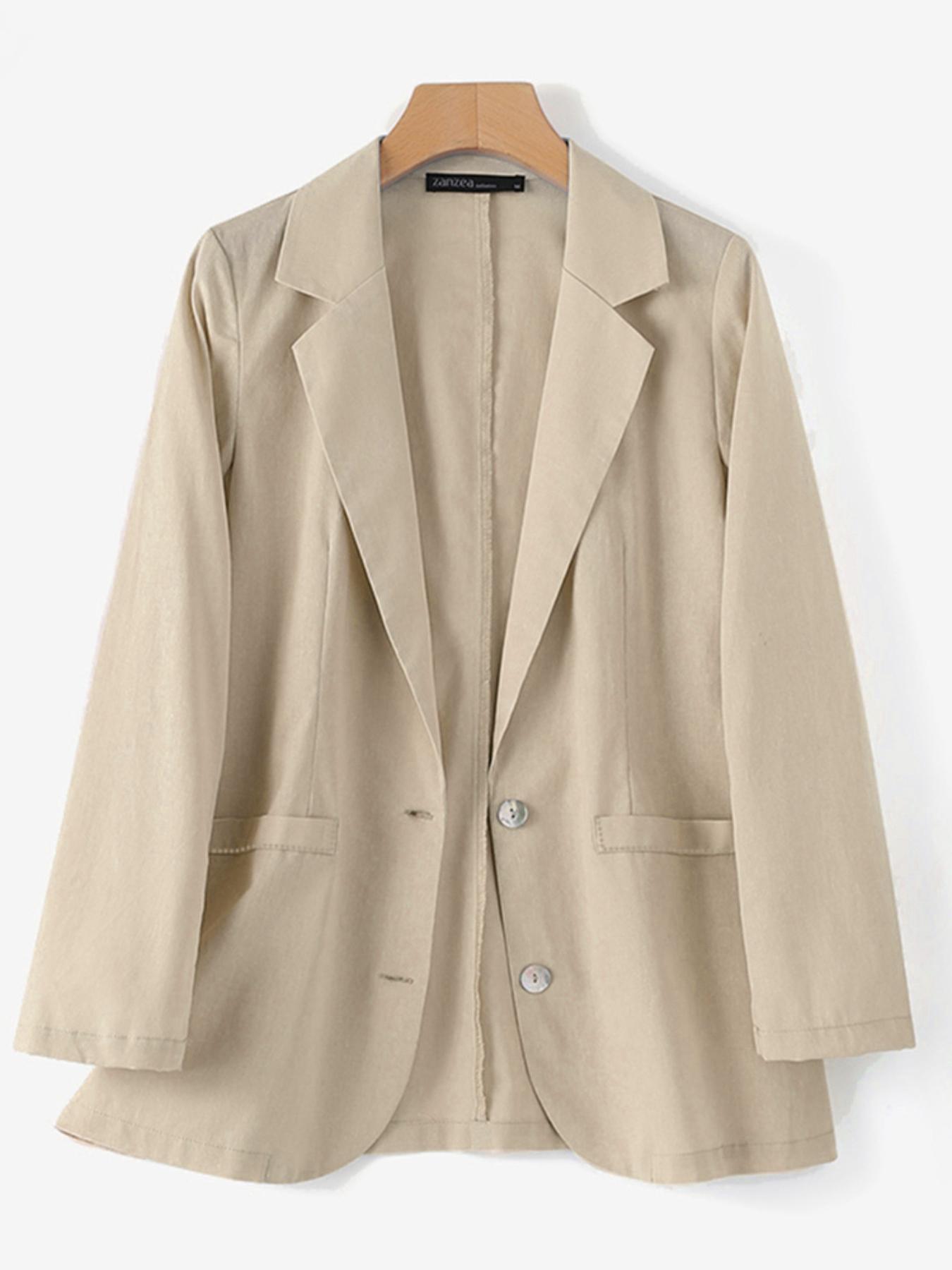 Women's Lightweight Casual Blazer - Single-Breasted Lapel Collar Long Sleeve Coat, Loose H-Silhouette, Solid Color, Machine Washable for Spring\u002FFall Commuting & Casual Attire, Subtle Texture Pattern