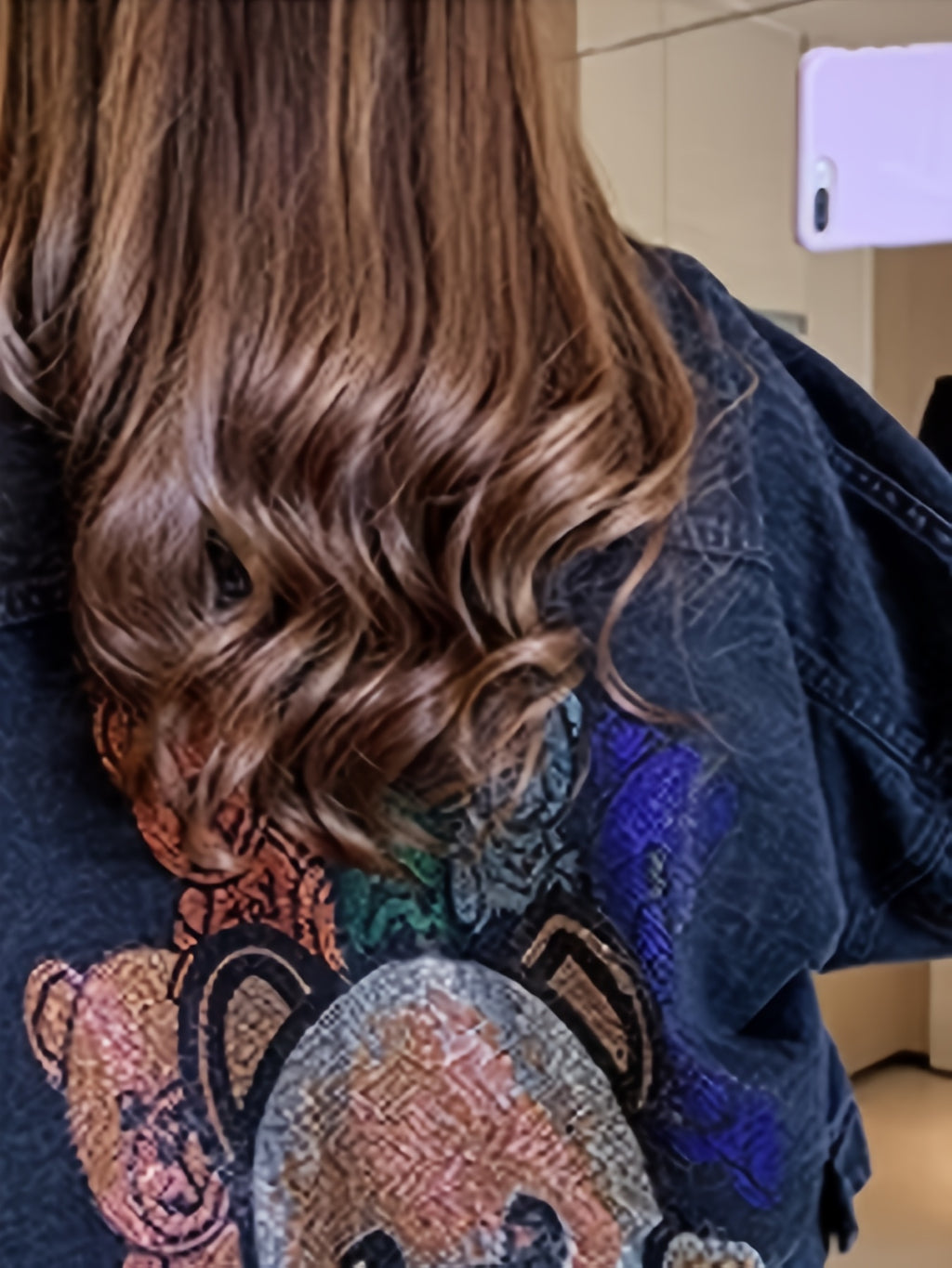 Women'S Black Denim Jacket with Cute Bear Applique - Casual Long Sleeve, Non-Stretch Fabric, Spring\u002FSummer Fashion, Casual Outerwear | Playful Design | Decorative Details