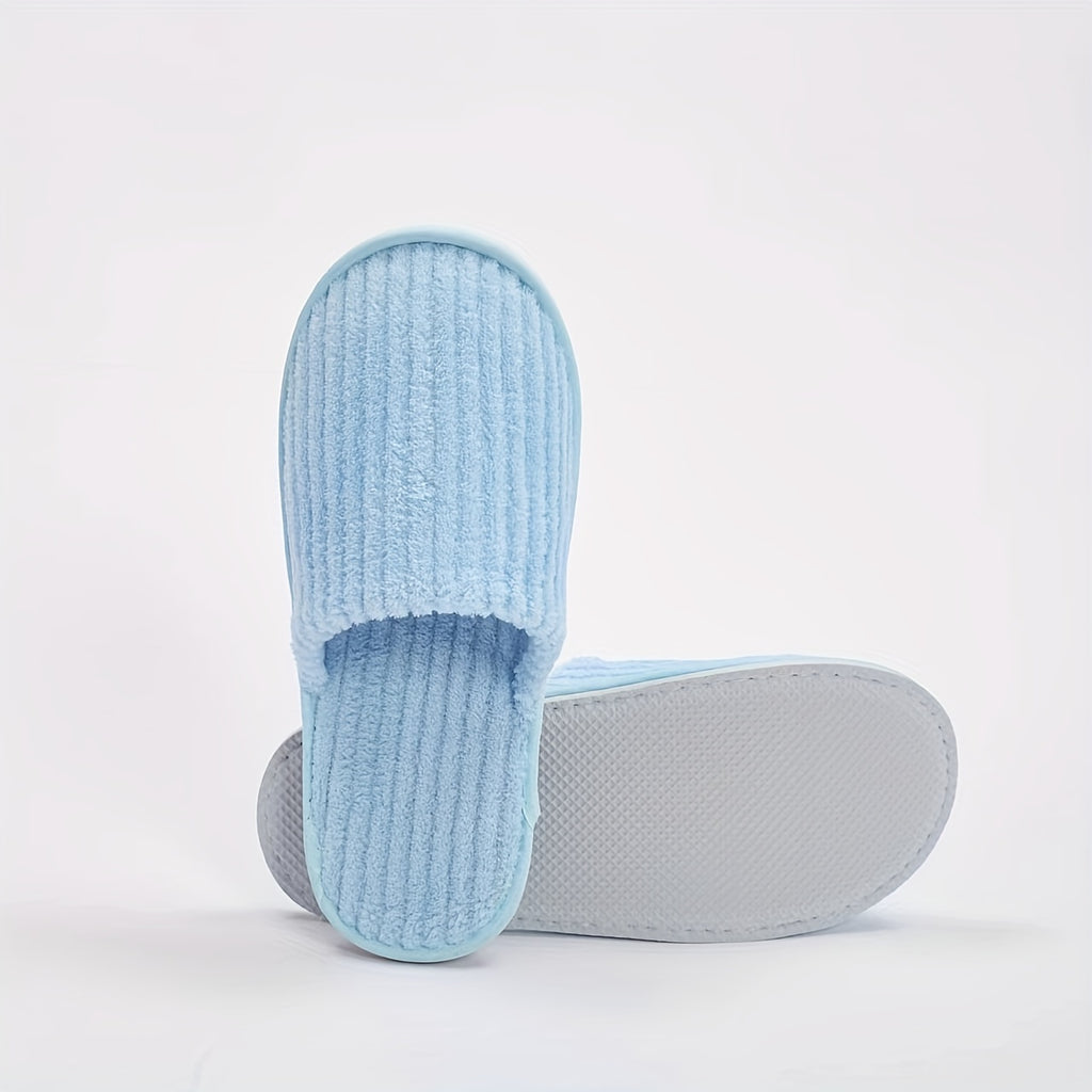 Disposable Coral Fleece Home Slippers, Non-Slip EVA Sole Soft Cozy Shoes, Round Toe Indoor Hotel & Guest Slippers