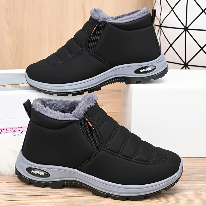 Women's Solid Color Fluffy Winter Boots, Thick Soft Sole Lined with Anti-Slip Warm Snow Boots, Fabric Upper\u002FInner\u002FInsole, Rubber Outsole, Winter Shoes