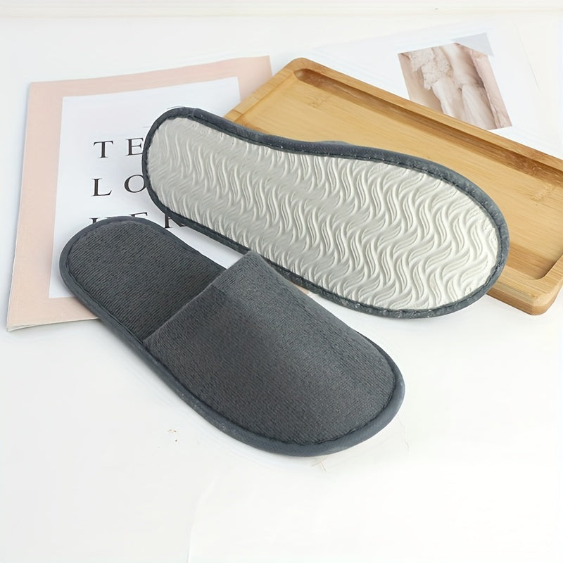 Chic Women's Disposable Slippers - Cozy Fleece Lined, Non-Washable, Solid Color with EVA Sole for Home & Travel