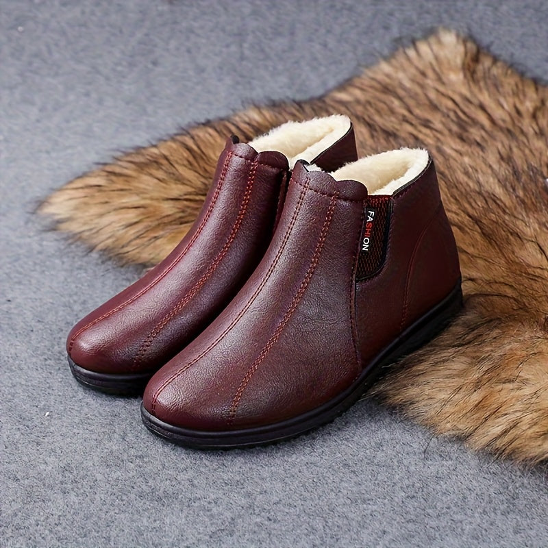 Women'S Plus Size Winter Boots - Black Faux, Warm Lined, Non-Slip Rubber Sole, Flat Heel, Zipper Closure, Comfortable Short Boots for Cold Weather, Winter Footwear|Round Toe Boots|Faux Boots