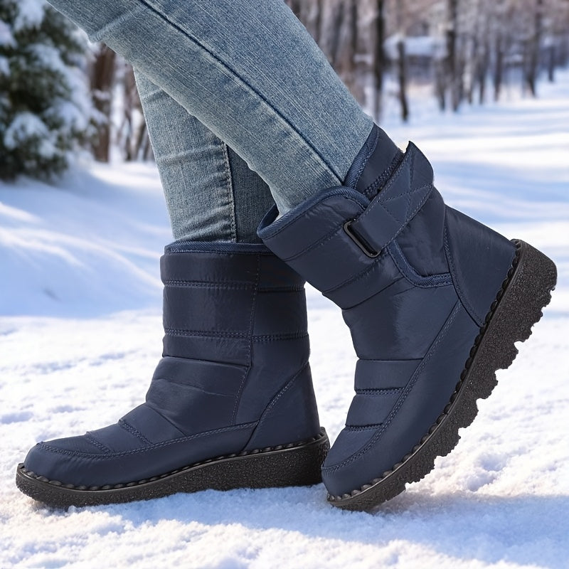 2025 Winter Women's Snow Boots - Thick Warm Flat Sole Slip-Resistant PU Sole, Round Toe & Adjustable Buckle Closure, Black\u002FWhite\u002FBeige, Sizes 36-45, All-Season Outdoor Casual Shoes, Winter Boots