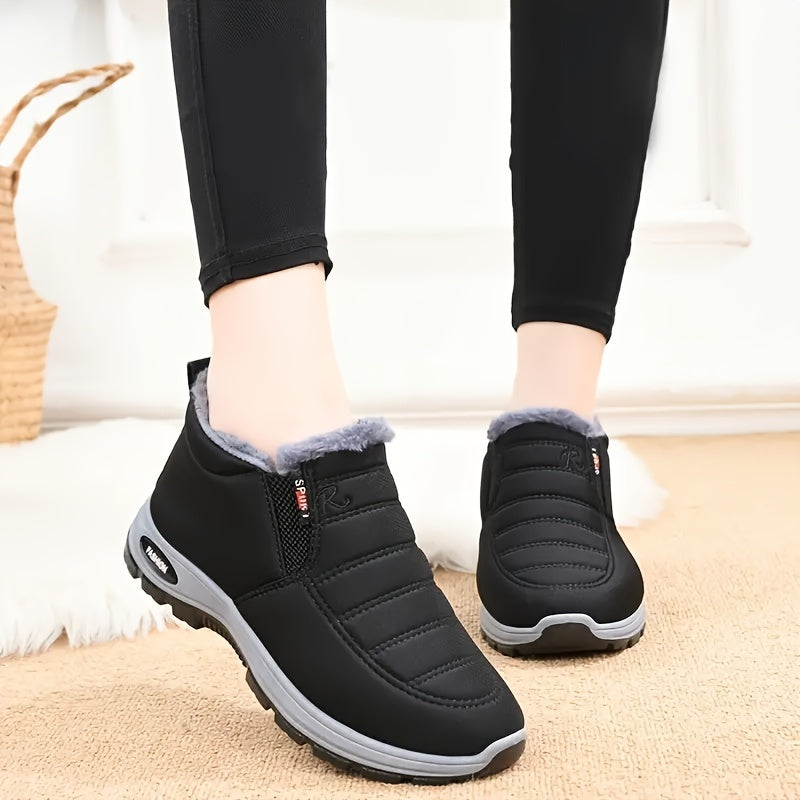 Women's Solid Color Fluffy Winter Boots, Thick Soft Sole Lined with Anti-Slip Warm Snow Boots, Fabric Upper\u002FInner\u002FInsole, Rubber Outsole, Winter Shoes