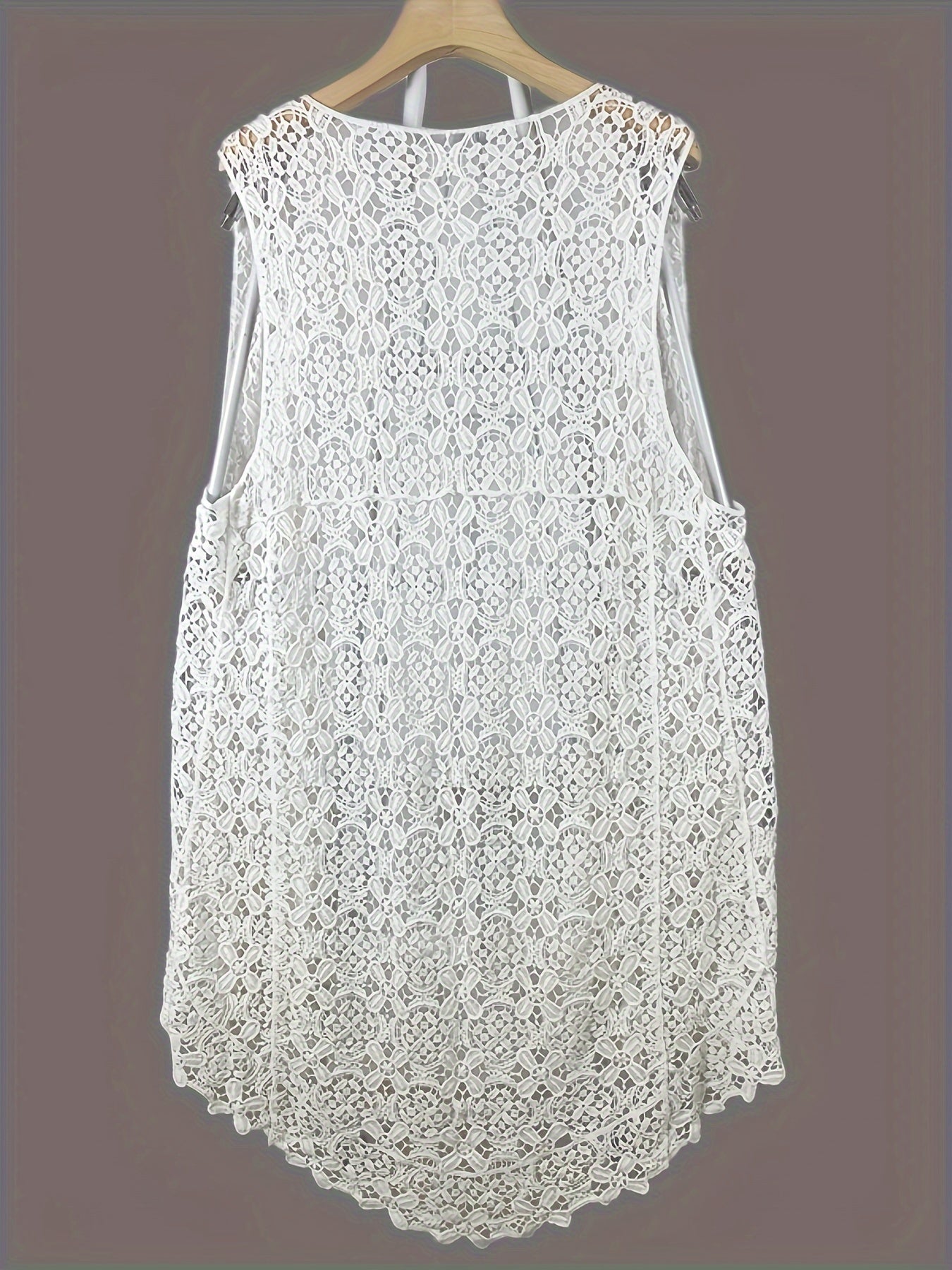 Solid Hollow Out Open Front Vest, Versatile Sleeveless Asymmetrical Outwear For Spring & Summer, Women's Clothing