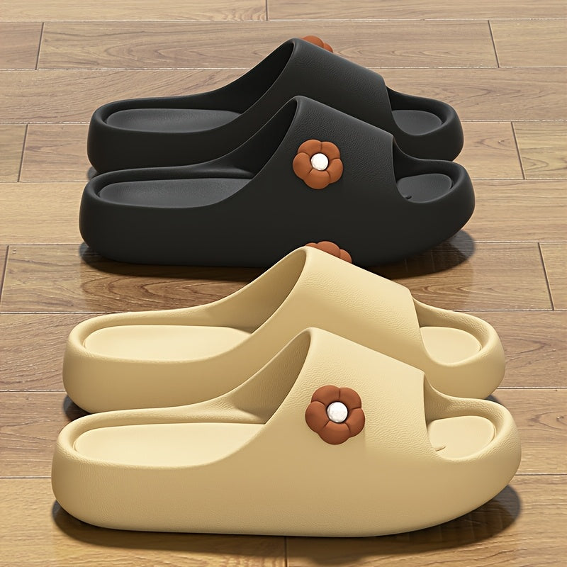 Women's Cute Floral Cartoon Slides - Korean Style EVA Slippers, Comfortable & Washable for Indoor\u002FOutdoor Use, Purple with Flower Design, Indoor Outdoor Slippers | Floral Slide Sandals | Soft Comfortable Slippers, House Slippers