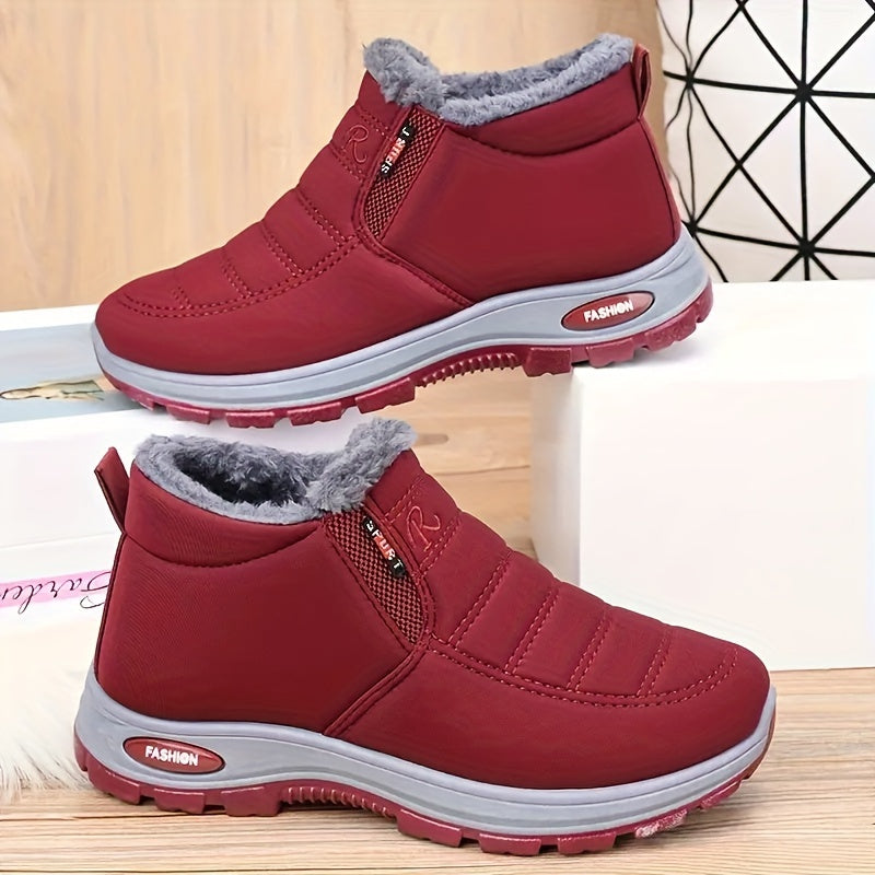 Women's Solid Color Fluffy Winter Boots, Thick Soft Sole Lined with Anti-Slip Warm Snow Boots, Fabric Upper\u002FInner\u002FInsole, Rubber Outsole, Winter Shoes