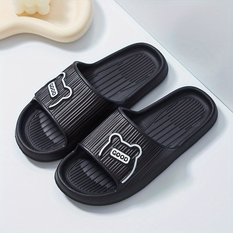 Women's Solid Color Slippers, Open Toe Non-slip Flat Indoor Bathroom Shoes, House Slides Shoes