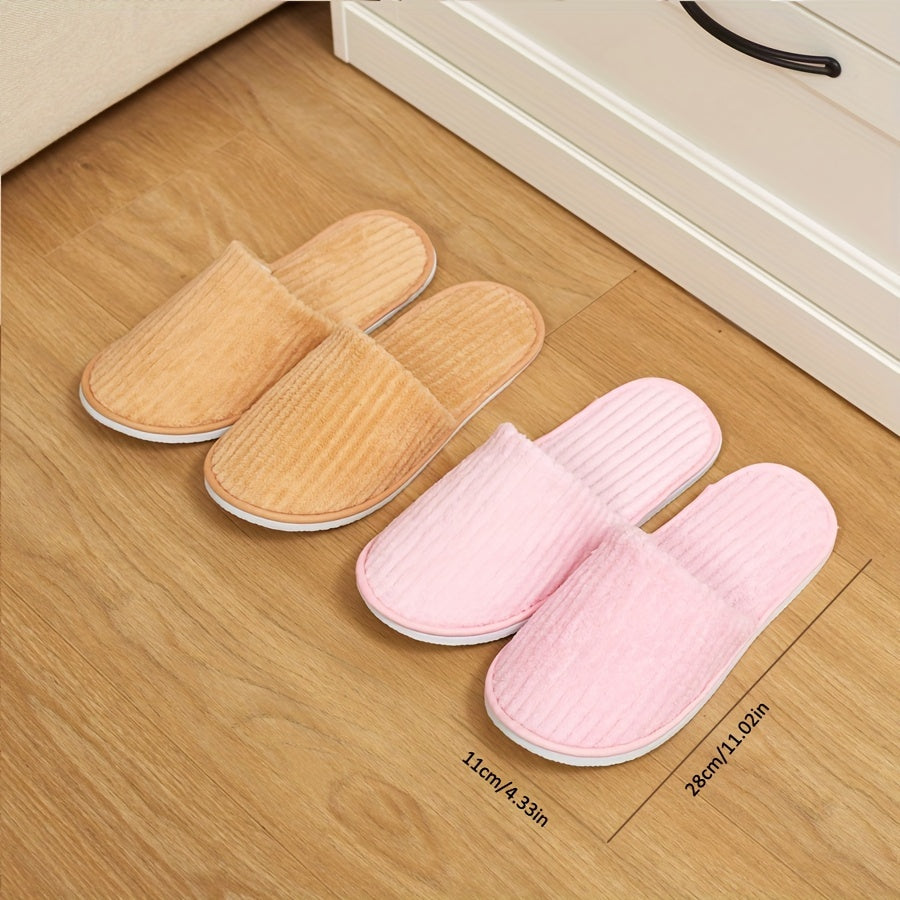 Disposable Coral Fleece Home Slippers, Non-Slip EVA Sole Soft Cozy Shoes, Round Toe Indoor Hotel & Guest Slippers