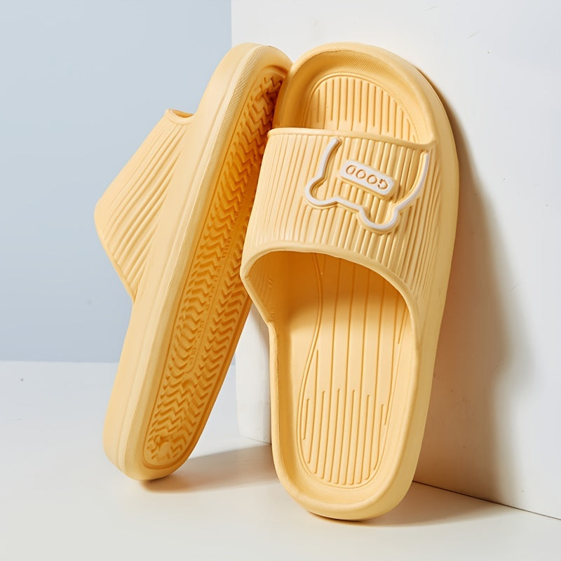 Women's Solid Color Slippers, Open Toe Non-slip Flat Indoor Bathroom Shoes, House Slides Shoes