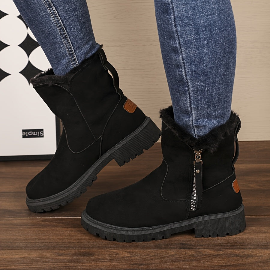 Women'S Stylish Faux Fur Winter Boots - Casual, Warm, and Cozy Snow Boots with Rubber Sole, Zipper Closure, and Faux Fur Lining, Casual Winter Boots | Stylish Winter Boots | Zipper Closure Boots