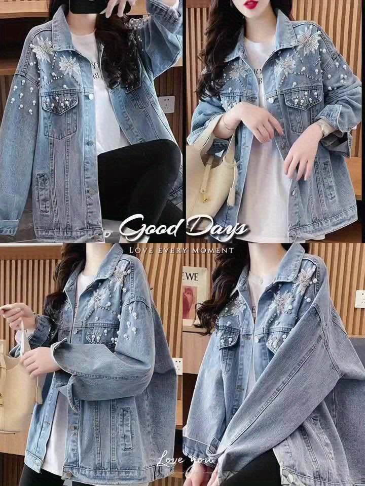 Spring\u002FFall Casual Jacket with Lapel Collar, Color Block Pattern, Long Sleeve, Button Details, Polyester Fabric, 130 g\u002Fm², Woven, Fashionable and Stylish for Going Out