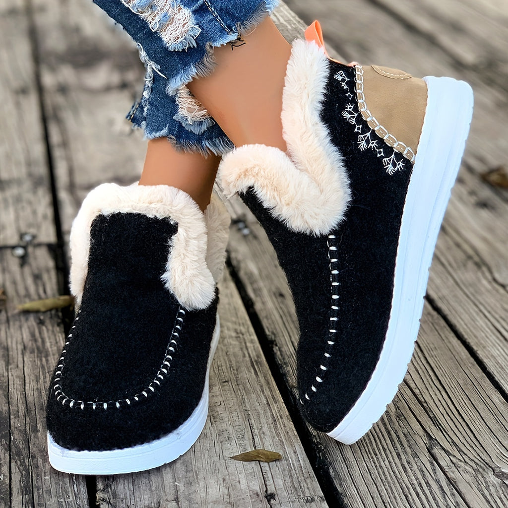 Cozy Women's Winter Snow Boots - Plush Lined, Slip-On Ankle Booties with Thick Sole for Warmth and Comfort