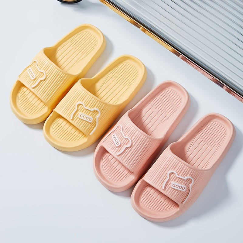 Women's Solid Color Slippers, Open Toe Non-slip Flat Indoor Bathroom Shoes, House Slides Shoes