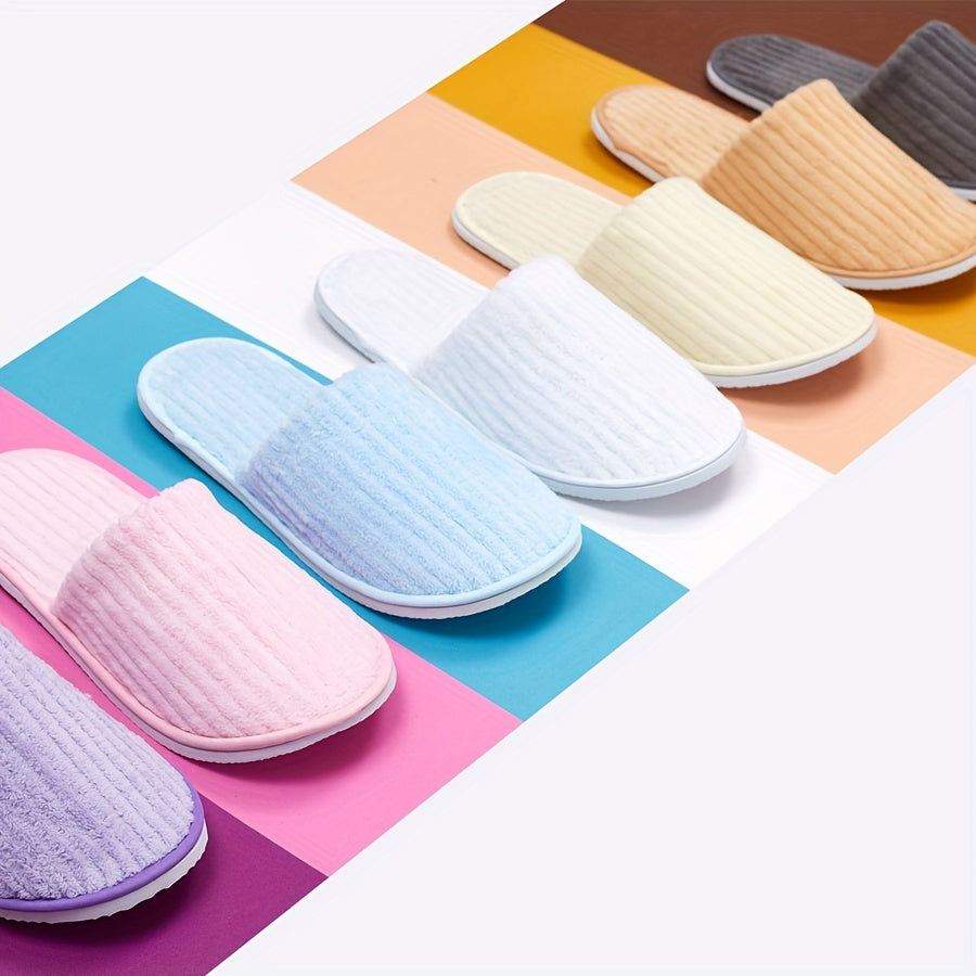 Disposable Coral Fleece Home Slippers, Non-Slip EVA Sole Soft Cozy Shoes, Round Toe Indoor Hotel & Guest Slippers