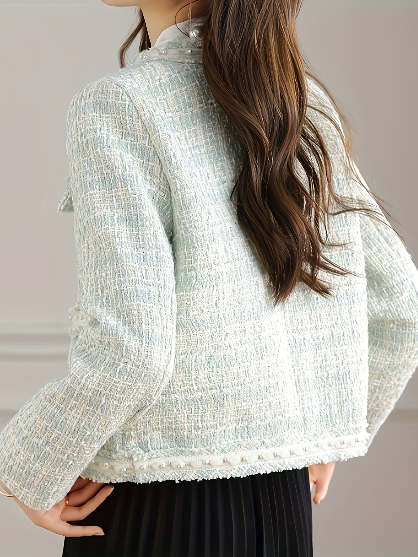 Women's European Vacation Chic Jacket - Elegant White Round Neck All-Season Lightweight Coat with Decorative Buttons, Hand Washable Solid Color Outerwear for Casual & Formal Occasions, Sophisticated Style, Durable Material, Fashionconscious Women