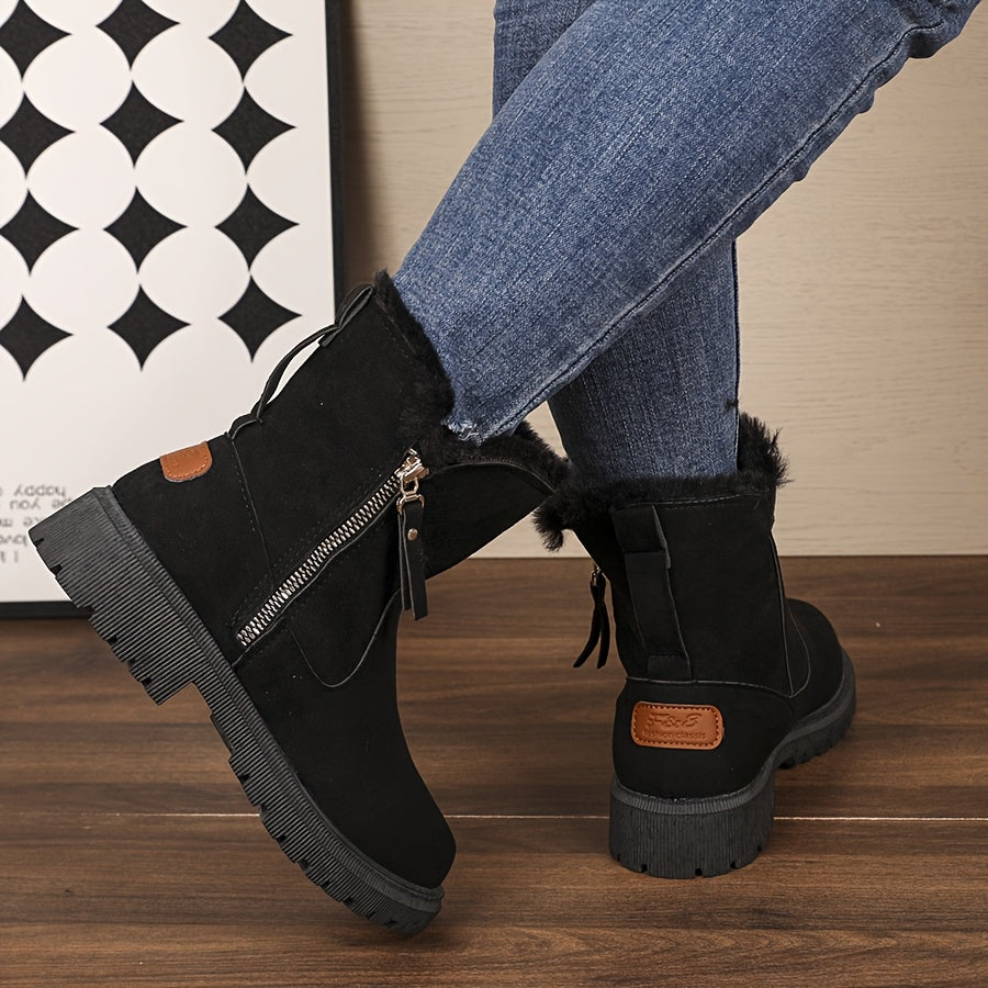 Women'S Stylish Faux Fur Winter Boots - Casual, Warm, and Cozy Snow Boots with Rubber Sole, Zipper Closure, and Faux Fur Lining, Casual Winter Boots | Stylish Winter Boots | Zipper Closure Boots