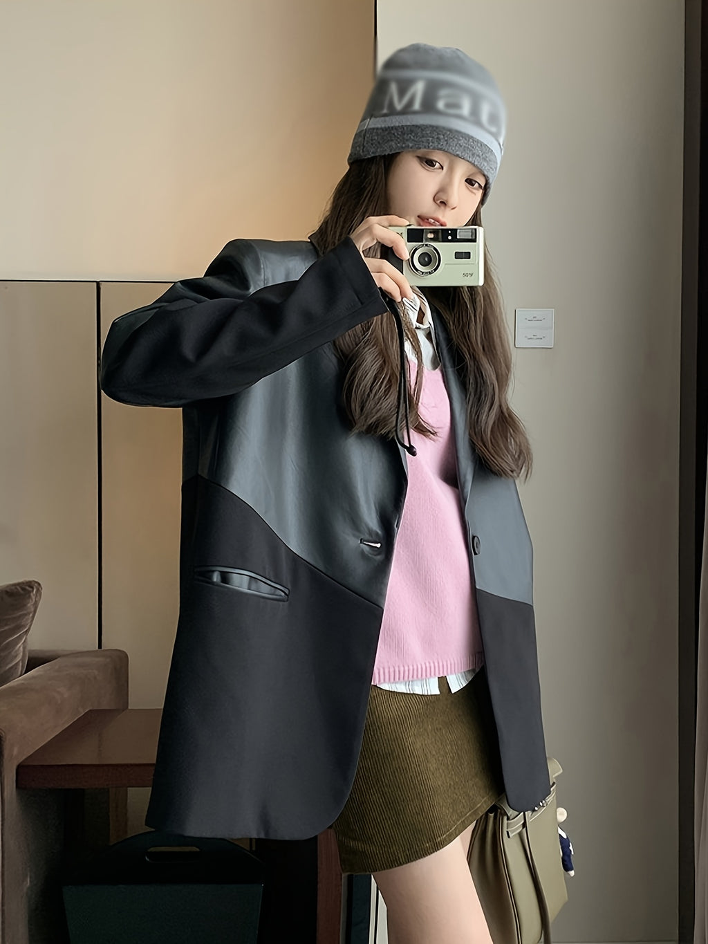 Women'S Stylish Black and White Checkered Blazer - Elegant Non-Stretch Polyester Fabric, Long Sleeve, Single Button Closure, Perfect for Casual & Formal Occasions, Casual Attire|Checkered Blazer|Polyester Blazer