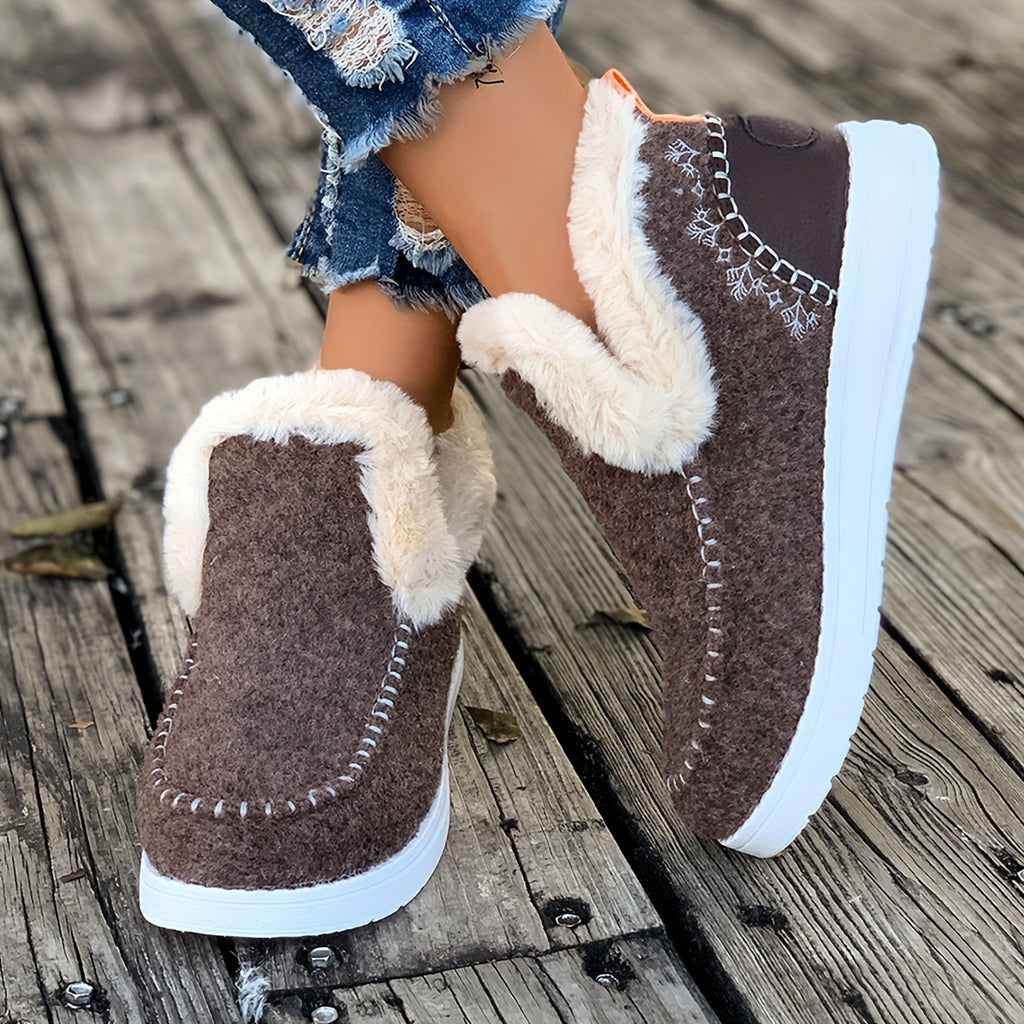 Cozy Women's Winter Snow Boots - Plush Lined, Slip-On Ankle Booties with Thick Sole for Warmth and Comfort
