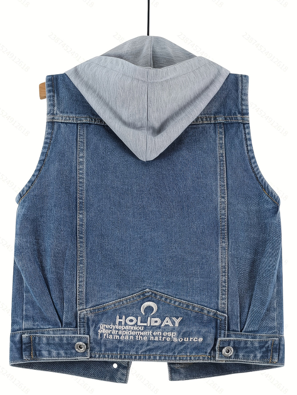 A Loose-Fitting Spring And Autumn Jacket in a Trendy Korean Style, Featuring Versatile Square Slant Pockets, Sleeveless Design, Short Length, And Single-Breasted Closure. The Hood Is Detachable, Making It a Stylish Hoodie Jacket.