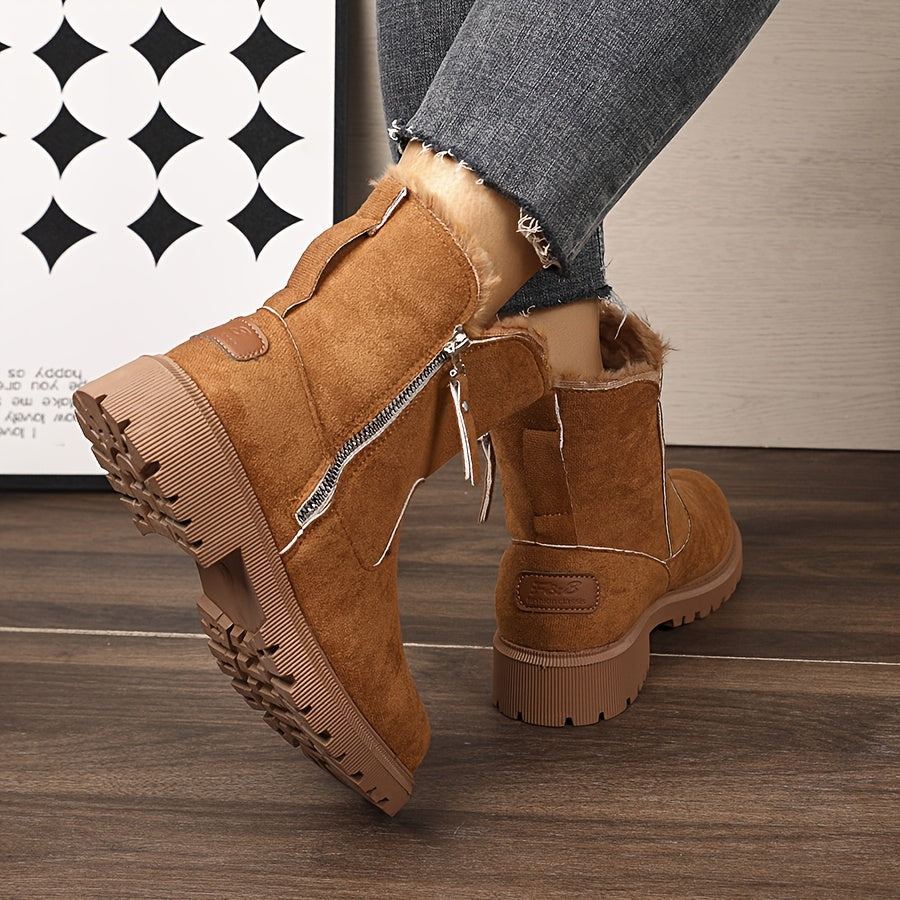 Women'S Stylish Faux Fur Winter Boots - Casual, Warm, and Cozy Snow Boots with Rubber Sole, Zipper Closure, and Faux Fur Lining, Casual Winter Boots | Stylish Winter Boots | Zipper Closure Boots