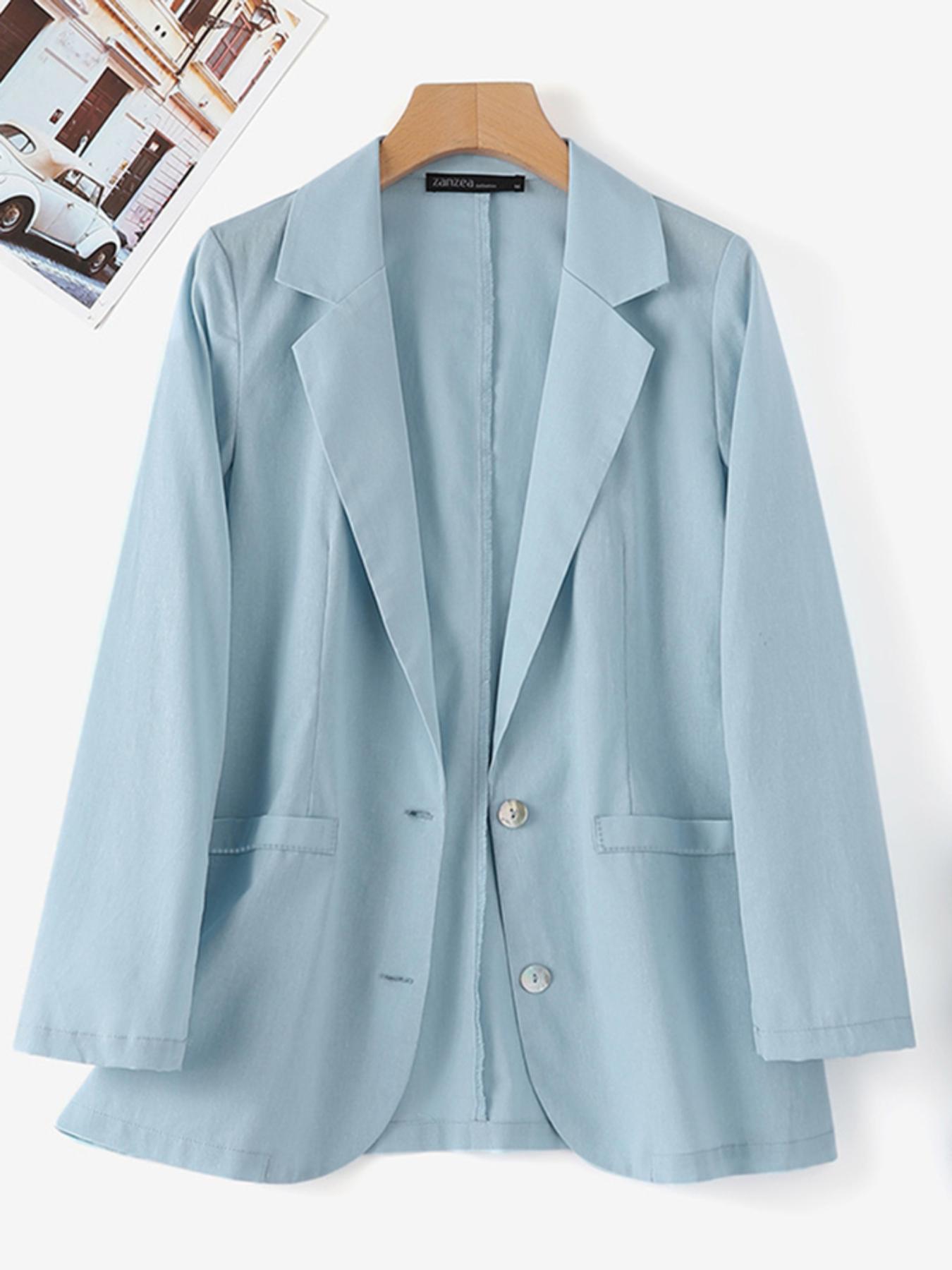 Women's Lightweight Casual Blazer - Single-Breasted Lapel Collar Long Sleeve Coat, Loose H-Silhouette, Solid Color, Machine Washable for Spring\u002FFall Commuting & Casual Attire, Subtle Texture Pattern