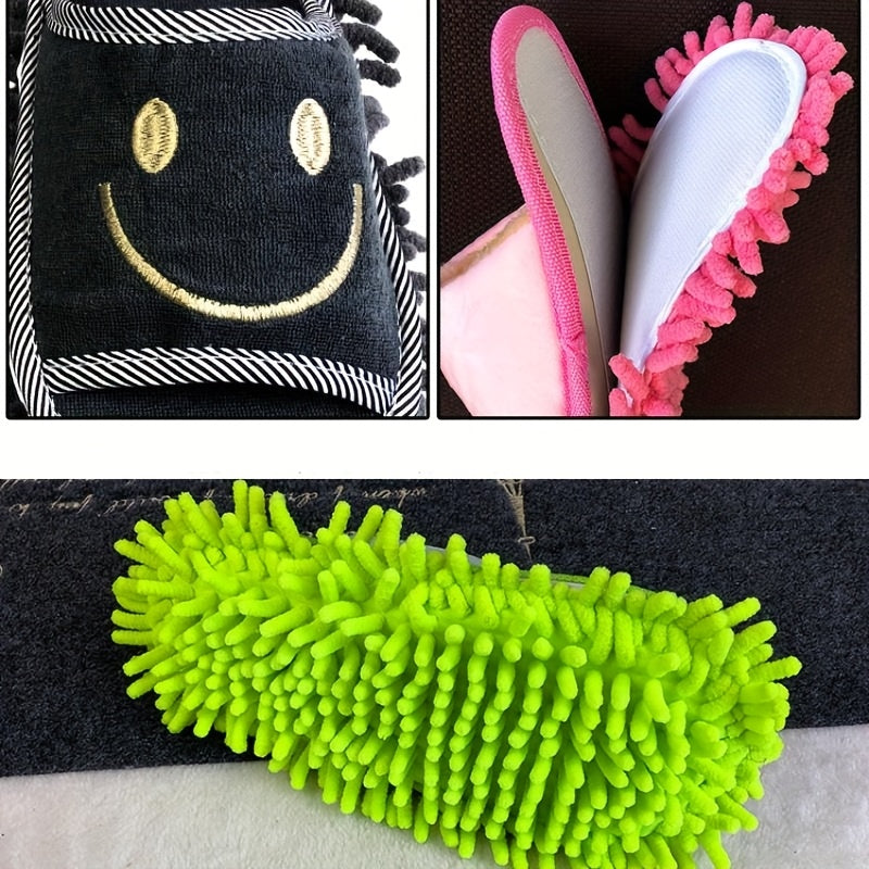 1 Pair Ultra-Fine Fiber Cleaning Slippers - Quiet, Efficient Dust & Floor Cleaner with Joyful joyful Face Design for Bedroom, Bathroom, Living Room - Light Blue, White, Pink Options, Bathroom Slippers | Comfortable Footwear | Plush Fabric Slippers