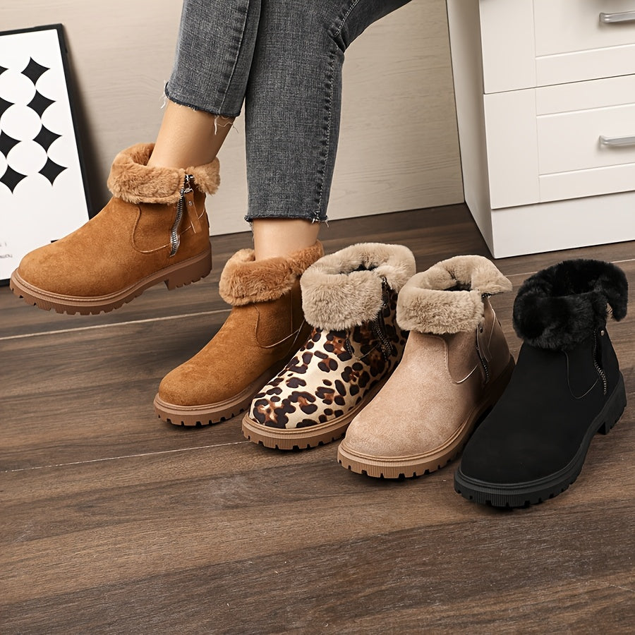Women'S Stylish Faux Fur Winter Boots - Casual, Warm, and Cozy Snow Boots with Rubber Sole, Zipper Closure, and Faux Fur Lining, Casual Winter Boots | Stylish Winter Boots | Zipper Closure Boots
