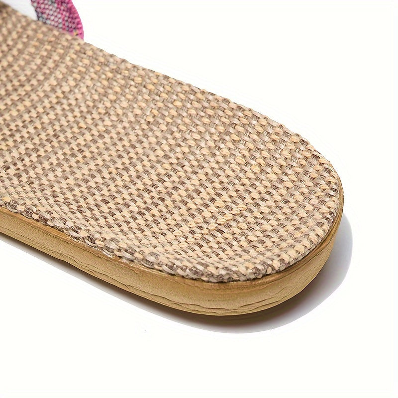 Women's Striped Linen Slippers - Summer Fashion, Comfortable Indoor\u002FOutdoor Flats with EVA Sole, 515