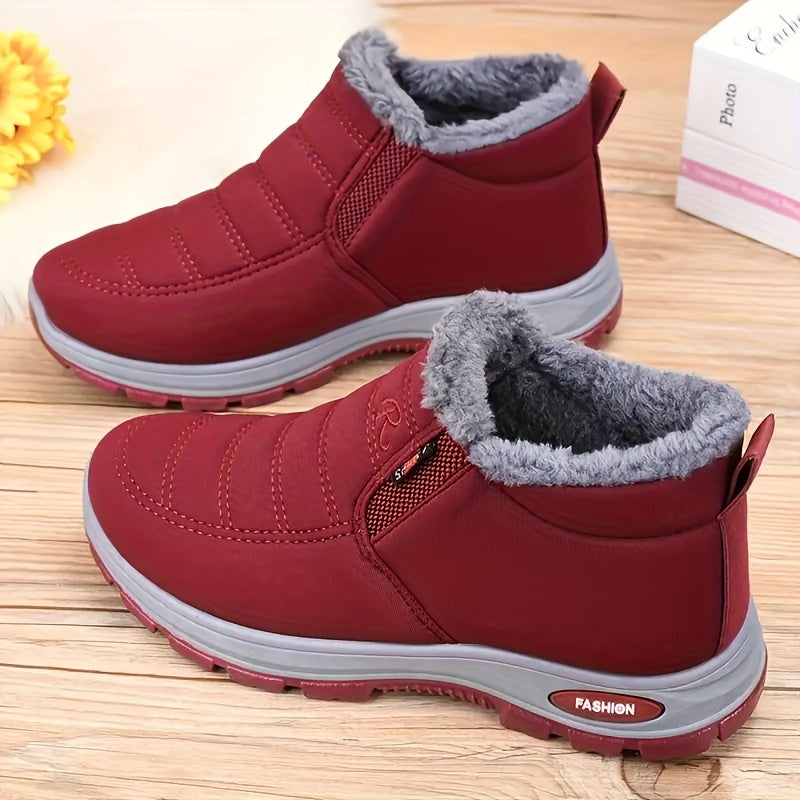 Women's Solid Color Fluffy Winter Boots, Thick Soft Sole Lined with Anti-Slip Warm Snow Boots, Fabric Upper\u002FInner\u002FInsole, Rubber Outsole, Winter Shoes