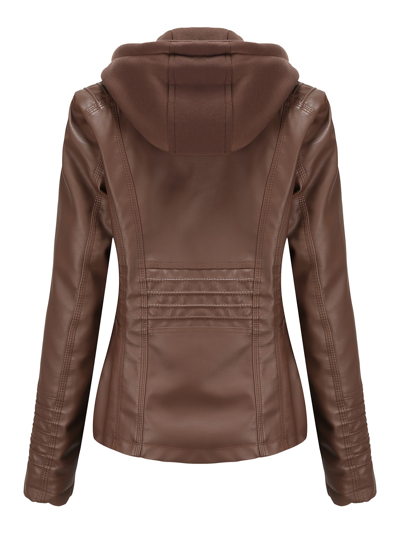 Women'S Elegant Black Hooded Jacket with Detachable Shoulder Straps - Perfect for Spring and Fall, Casual Style, Zipper Closure, Faux Leather Outerwear, Casual Jacket| Detachable Shoulder Straps|Zipper Closure Jacke