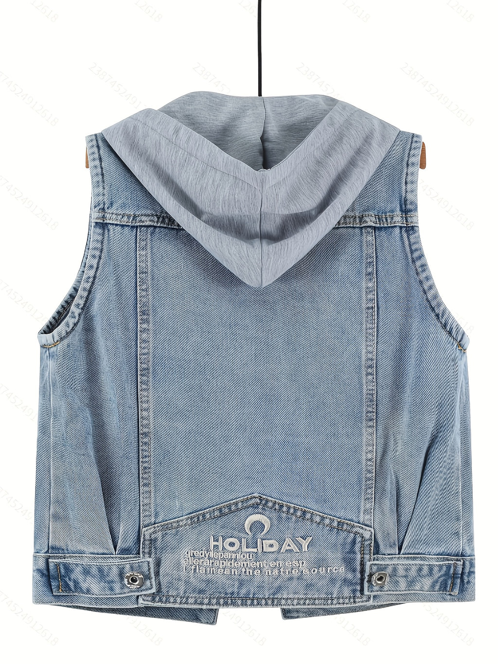 A Loose-Fitting Spring And Autumn Jacket in a Trendy Korean Style, Featuring Versatile Square Slant Pockets, Sleeveless Design, Short Length, And Single-Breasted Closure. The Hood Is Detachable, Making It a Stylish Hoodie Jacket.