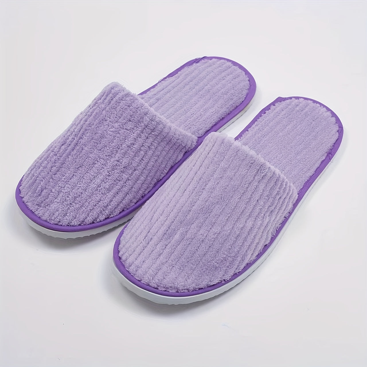 Disposable Coral Fleece Home Slippers, Non-Slip EVA Sole Soft Cozy Shoes, Round Toe Indoor Hotel & Guest Slippers