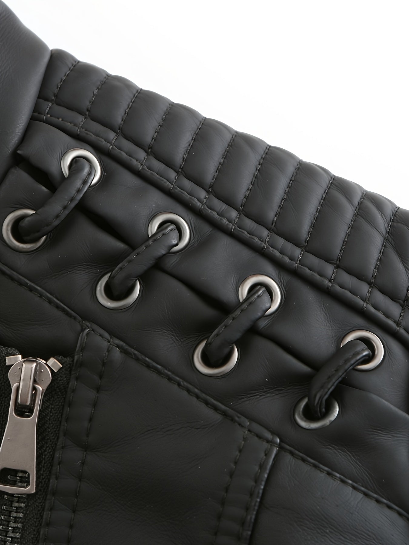 Short Silvery Zippered Motorcycle Jacket Black PU Moto Coat - Stand-Up Collar with Metal Buckles, Slim Fit Short Length, Shoulder Stitched Texture, Zippered Pockets