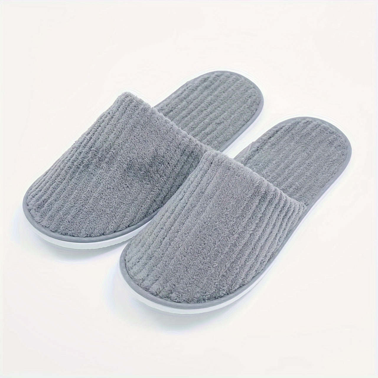 Disposable Coral Fleece Home Slippers, Non-Slip EVA Sole Soft Cozy Shoes, Round Toe Indoor Hotel & Guest Slippers