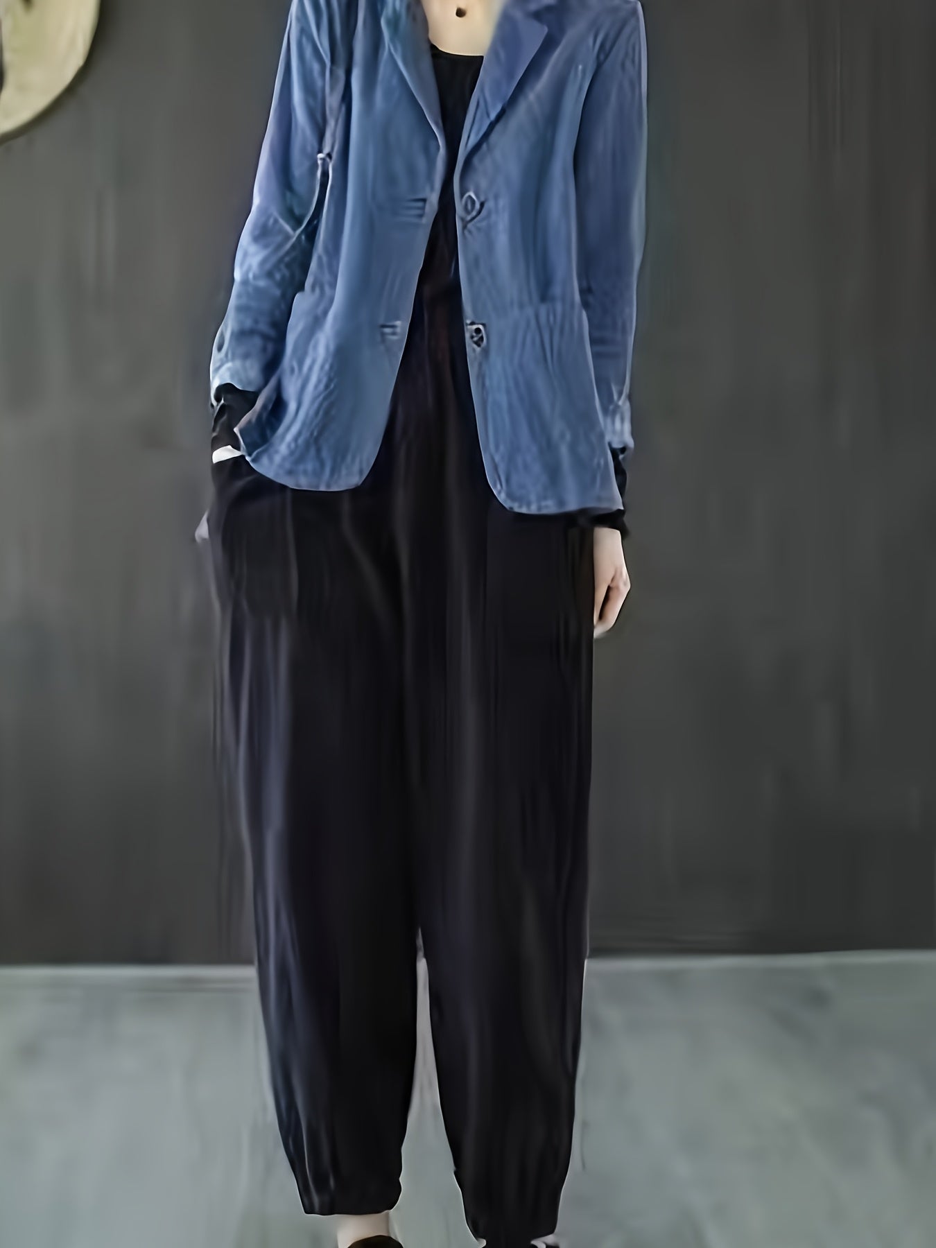 Women'S Casual Blazer, Polyester 100% Solid Color, Long Sleeve, Single Breasted, Knit Fabric, Loose Fit, Spring\u002FFall Season, Regular Length - Fashionable & Versatile