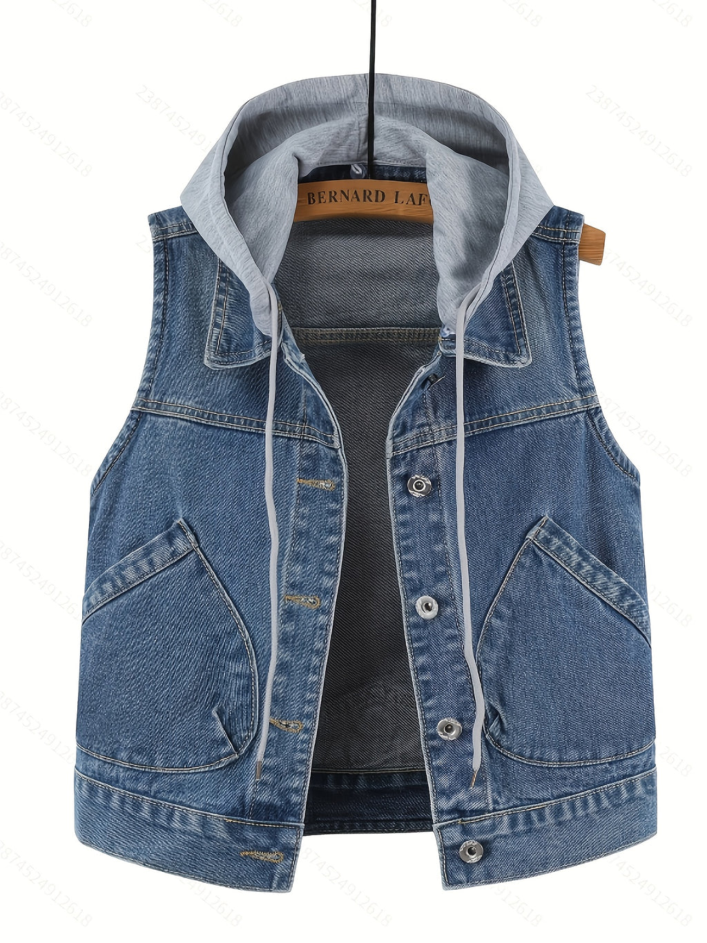 A Loose-Fitting Spring And Autumn Jacket in a Trendy Korean Style, Featuring Versatile Square Slant Pockets, Sleeveless Design, Short Length, And Single-Breasted Closure. The Hood Is Detachable, Making It a Stylish Hoodie Jacket.
