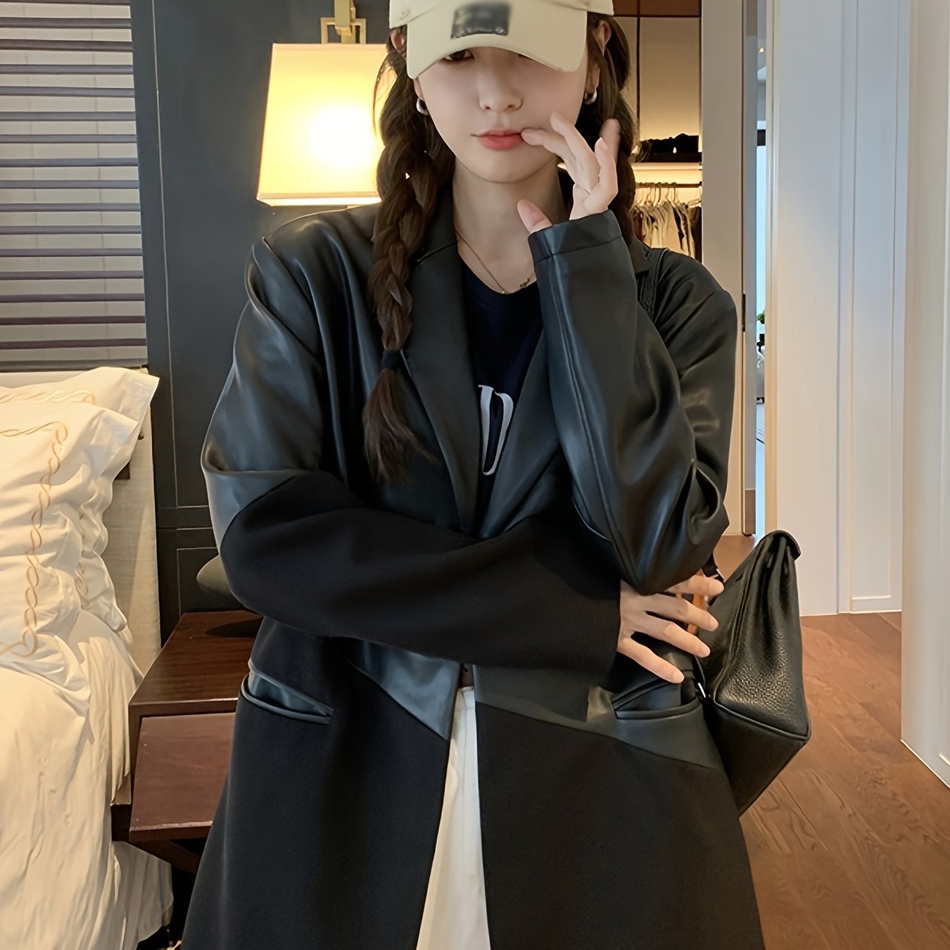 Women'S Stylish Black and White Checkered Blazer - Elegant Non-Stretch Polyester Fabric, Long Sleeve, Single Button Closure, Perfect for Casual & Formal Occasions, Casual Attire|Checkered Blazer|Polyester Blazer