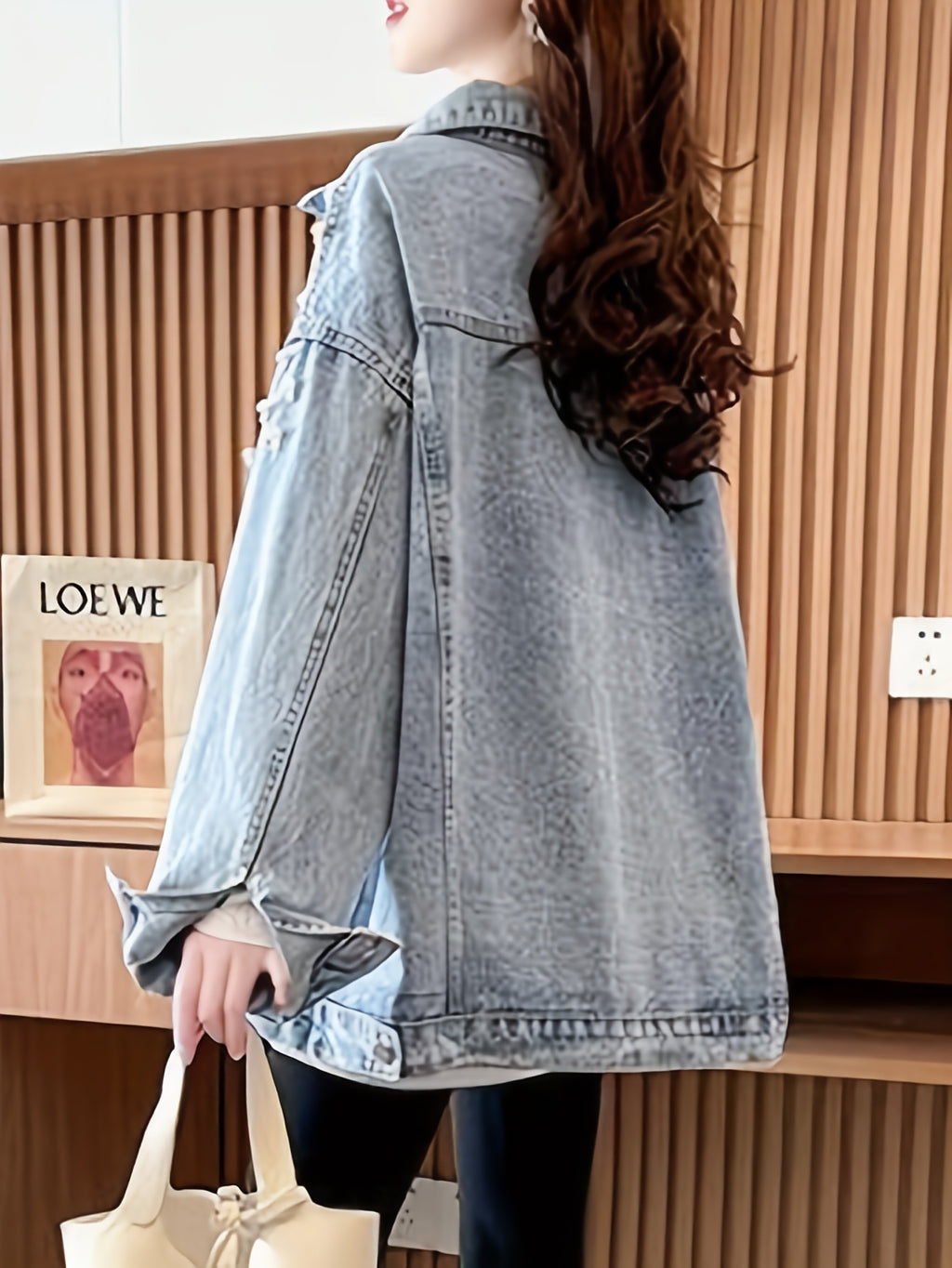 Spring\u002FFall Casual Jacket with Lapel Collar, Color Block Pattern, Long Sleeve, Button Details, Polyester Fabric, 130 g\u002Fm², Woven, Fashionable and Stylish for Going Out