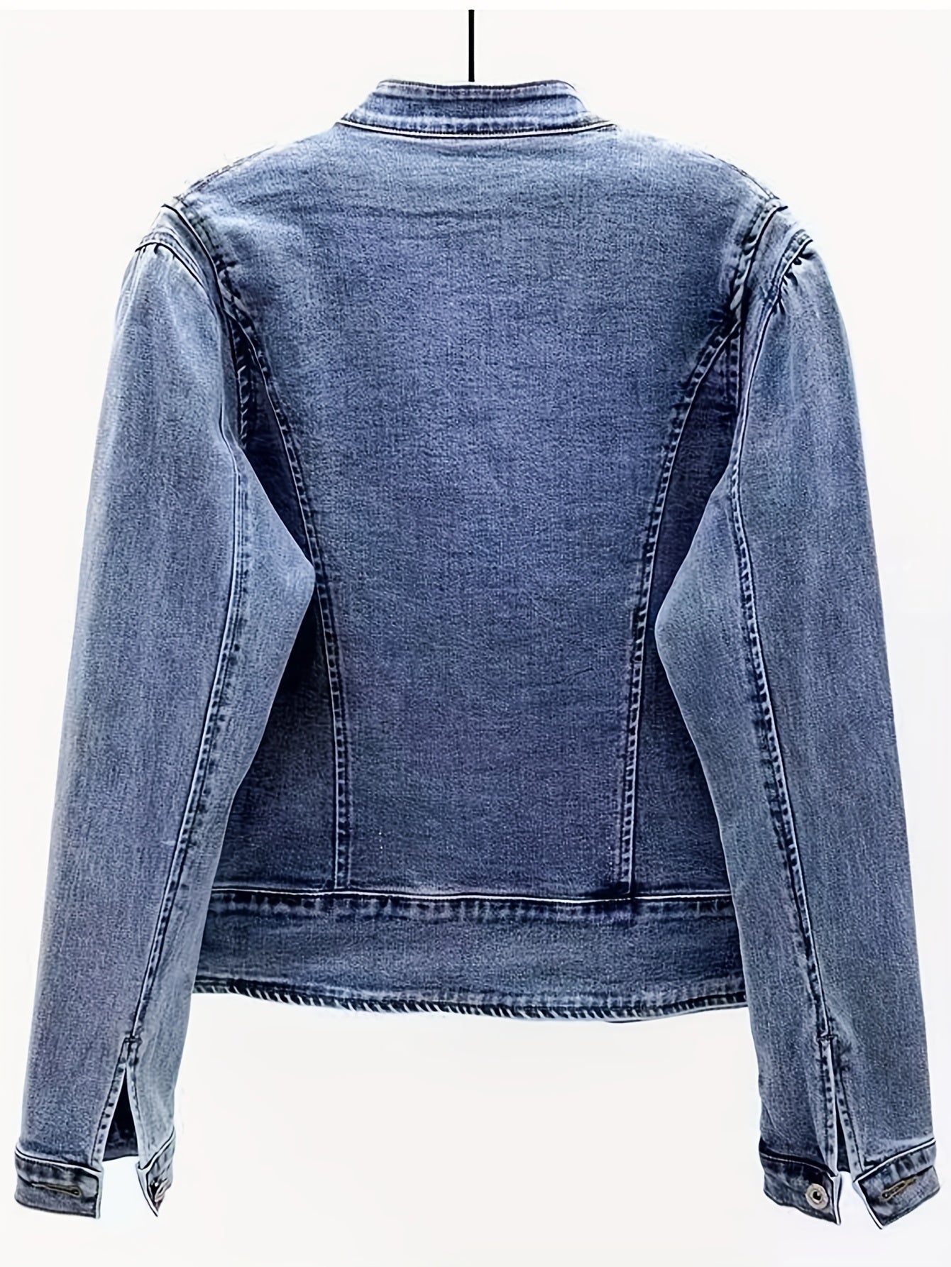 Women'S Vintage-Inspired Denim Jacket with Floral Embroidery - Short, Stretchy, Non-Stretch Fabric, Perfect for Spring & Fall, Casual Style Jacket|Vintage Denim Jacket|Embroidered Detail